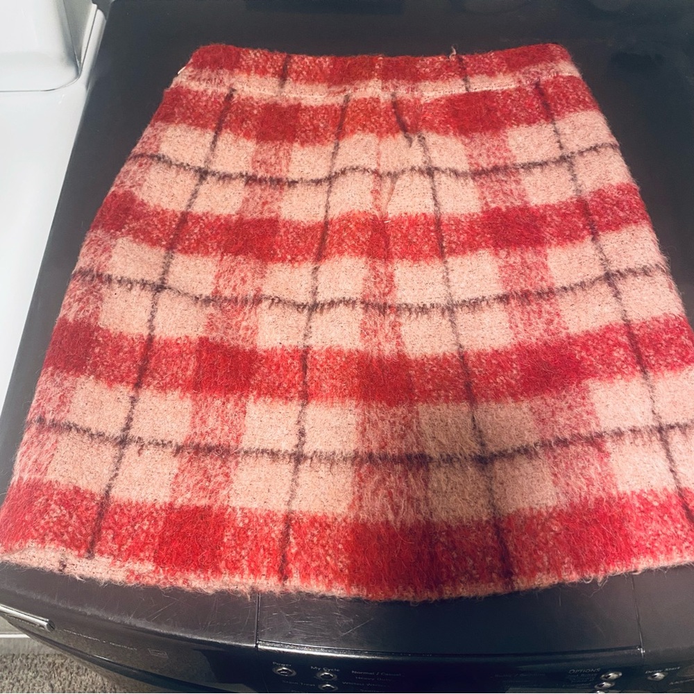 Boden Red and Pink Checkered Mini Skirt Alpaca Wool Blend 8R